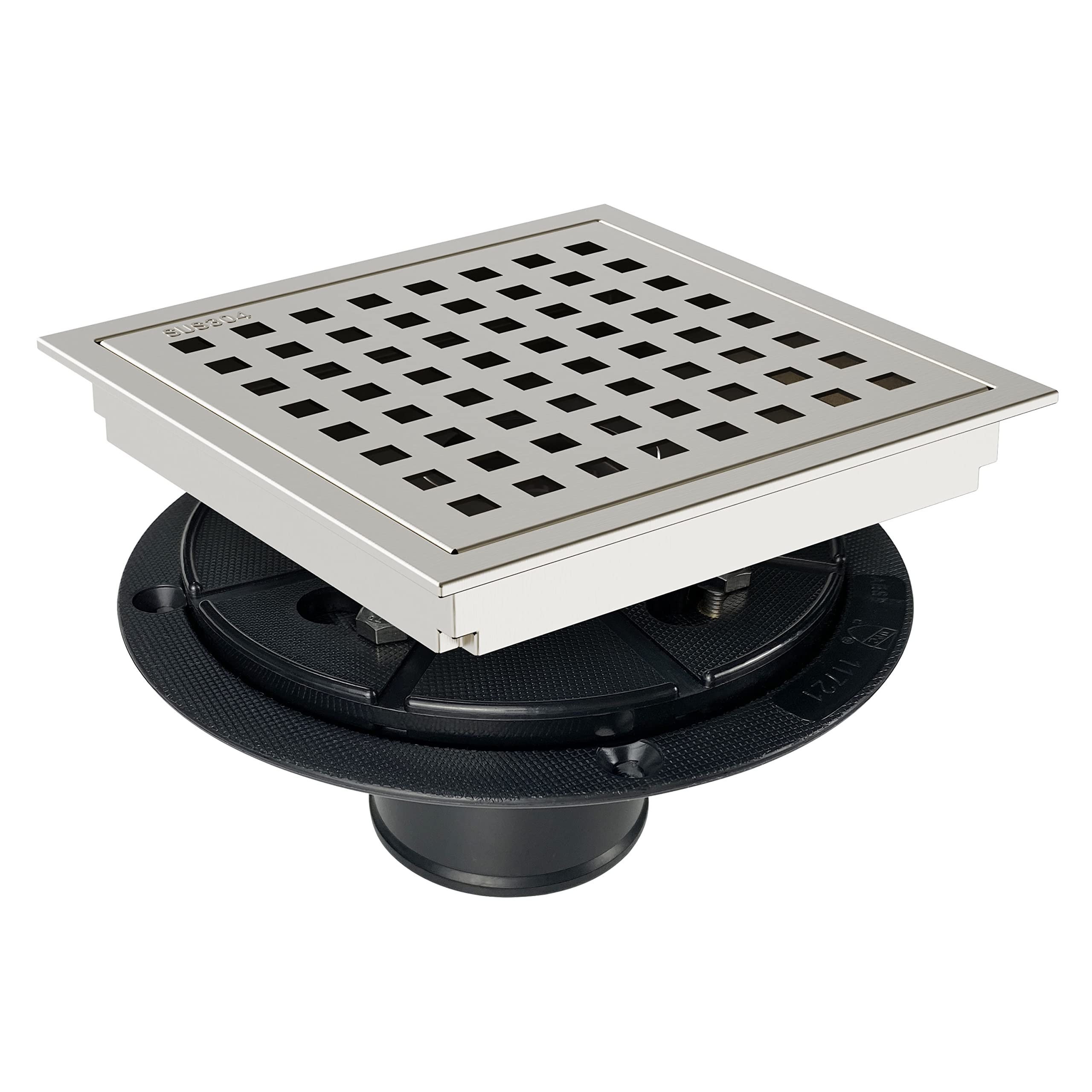 TECFORG 6 Inch Square Shower Drain Floor Drain,6x6 Brushed Shower